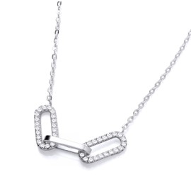 Old English Jewellers 925 Sterling Silver CZ Paperclip Necklace - Adjustable Length 16 to 18 inch