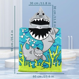 Hillylolly Children's Beach Towel with Hood, Bath Towel Children's Poncho, Towel Poncho Children's Microfibre, 90 x 60 cm, Poncho Swimming Children, for Girls Boys 2-8 Years (Shark)