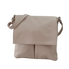 SH Kim G182 Real Leather Cross-Body Shoulder Bag with Grained Cowhide, 26 x 25 cm - Beige -