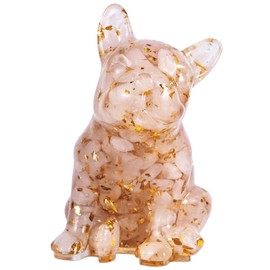 Nupuyai 2.95" Resin French Bulldog Dog Crystal Figurines, Orgone Stone Dog Statue Sculpture for Home Office Decoration, Rose Quartz