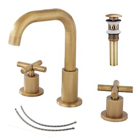 2 Handle Bathroom Faucet GGStudy3 Holes 360 Swivel Spout Antique Brass Widespread Bathroom Sink Faucet with Pop Up Drain