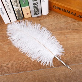 Novelty Ostrich Feather Quill Ballpoint Pen Signature Pen for Writing Gift Office School Supplies，Birthday Wedding Gift Pen (1PCS White Ostrich quill pen)