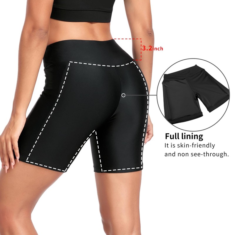 RELLECIGA Women's Black Swim Shorts Quick Dry Swim Shorts High