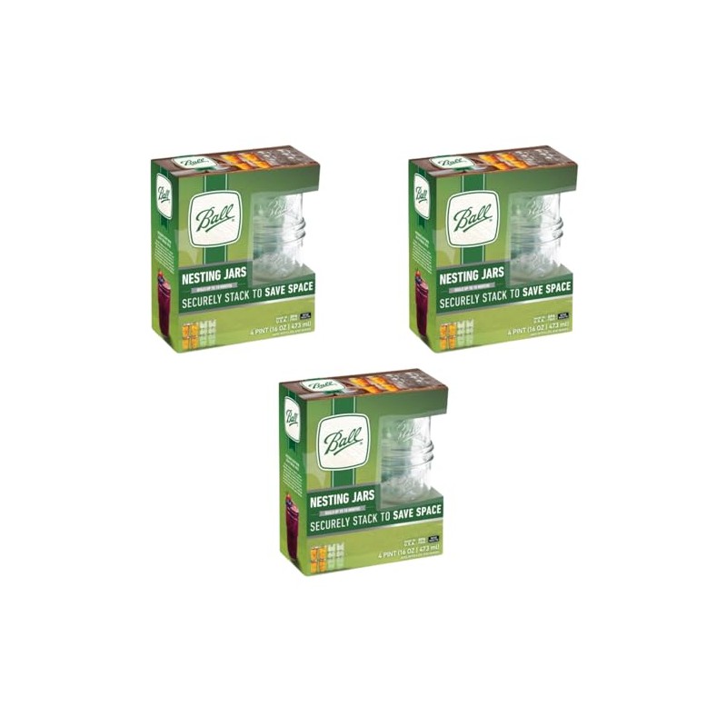 Ball Glass Nesting Mason Jars, Wide Mouth, Pint Size, 16