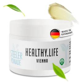 HLV - Haarpomade Wasserbasiert mit extra starkem Halt & Glanz - Styling Pomade Männer für trockenes & feuchtes Haar - Haarwachs Herren ideal für Pompadour, Rockabilly & Slick Looks (STEELER Pomade)