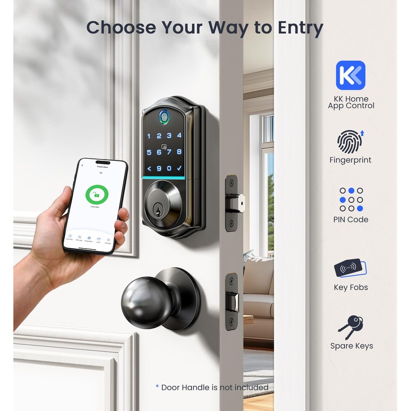 Veise Wi-Fi Keyless Entry Door Lock with Fingerprint, Remote App