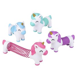 The Dreidel Company Muelle de espiral de unicornio arcoíris, variedad de colores de unicornio mágico para niños, recuerdo de fiesta, fiestas de cumpleaños, premios de carnaval, relleno de bolsa de regalo, 4.7 pulgadas (paquete de 2)