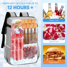 Tiny Chou Cooler Backpack, 32 Cans Insulated Backpack Cooler, Large Capacity Leakproof Cooler Bag, Waterproof Beach Travel Camping Hiking Picnic Lunch Backpack for Men and Women, Light Grey