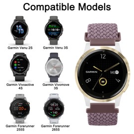 Magnetic Braided Watch Band Compatible with Garmin Venu 3S / Vivoactive 4S / Venu 2S / Vivomove 3S, 18mm Replacement Wristband Strap for Garmin Forerunner 255s/265S Smart Watch (Smoke Violet)