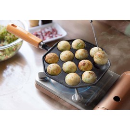 Ishigaki 4456 Iron Casting, Takoyaki, 12 Holes, Wooden Handle