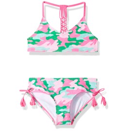 Kanu Surf Traje de baño Deportivo de 2 Piezas con Cuello en V para niña, Rosa, Camuflaje Verde (Erin Pink/Green Camo), 7