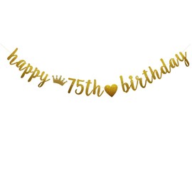 Happy 75th Birthday Banner, Pre-Strung,Gold Glitter Paper Garlands for 75th Birthday Party Decoratiopns Supplies, Letters Gold,ABCpartyland