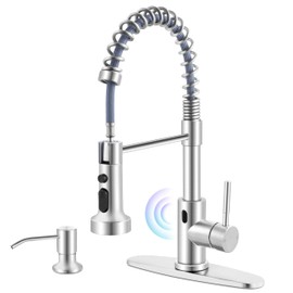 Herogo Touchless Kitchen Faucets with Soap Dispenser, Motion Sensor Activated Commercial Stainless Steel Sink Faucets with Pull Down Sprayer, Brushed Nickel Single Handle Faucets for Vanity RV