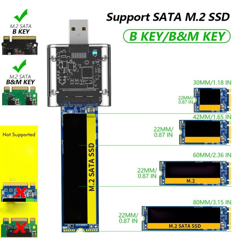 Transparent TYPEC Gen1 SSD Enclosure M.2 NGFF State Hard Drive