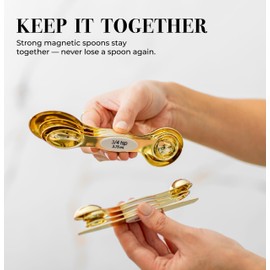 White & Gold Measuring Spoons Set, Stainless Steel Measuring Spoons -Magnetic Measuring Spoons Set- Metal Measuring Spoons- Cute Measuring Spoons Set for Cooking & Baking -Gold Kitchen Accessories