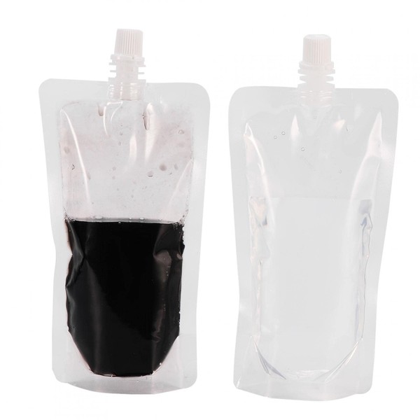 Kisbeibi 100 Pcs Drink Pouches, Plastic Spout Pouches Stand Up Disposable Milk Stand Up Beverage Bag with Nozzle for Liquor Party Home Wine Camping