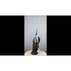 Blue Gold Royal Knight Armored Dragon With Gothic Sword Letter Opener Figurine