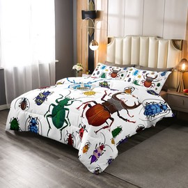 Feelyou Kids Bug Comforter Twin Boys Flying Bugs Pattern Comforter Set for Girls Children Colorful Beetle Collection Decor Bedding Set Soft Lightweight Nature Animal Bed Set 1 Comforter 1 Pillow Case