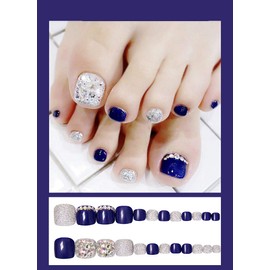 Unusual Design! 24 Pieces Set of 12 Different Sizes for Toenails, Fake Nails, Blur, Cute Elegant Nails