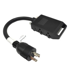 Parkworld 64682 Generator 30A to 20A, 220v to 110v Adapter Cord NEMA L14-30P Male 4-prong Twist Lock Plug to (4) 5-20R T-Blade Household 5-15R Four Outlets Female with Two of 20amp Circuit Breaker