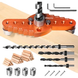 Dowel Jig Kit for Floating Shelf Bracket(& 1/2" x 11.8" Drill Bit), Self-Centering Scriber(& 1/4", 5/16", 3/8" Drill Bit),Drill Guide for Hidden Shelf Brackets & Mantels,Centering Hole Drill(Orange)