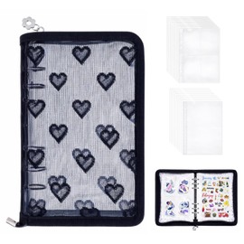 Sticker Notebook, Set of 20 Refills, A5, Large Capacity, Transparent, 6 Holes, Clear, Adult, Binder, Cute, Girls, (Black)