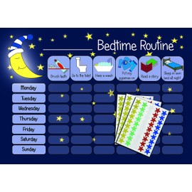 kids2learn Children's Morning & Bedtime Routine Reward Charts (Twin Pack) & 270 Stickers for boys girls Daily Routine Visual Aid - Dark Blue & Yellow