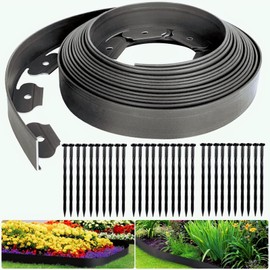 Landscape Edging Border Kit, No Dig Garden Edging Coil with 30 Anchoring Spikes, 2" x 33' Flexible Plastic Lawn Fence Kit for Yard Flowerbeds Grass