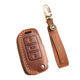 TECART Car Key Case with Key Fob 3 Buttons Fits VW Golf Polo Touran Passat Tiguan Touareg Lavida Caddy Skoda Seat MK6 Key Case Car Key Cover Protective Cover, brown