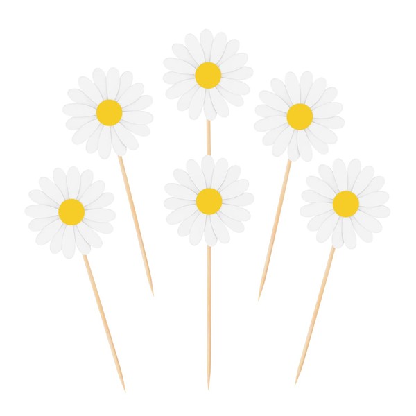 Daisy - Adornos para cupcakes con margaritas, diseño de flores, decoración de fiesta de crisantemo para suministros de boda, juego de 36 unidades (blanco)