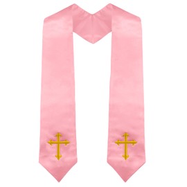 Piecatle Choir Stole with Cross Embroidery for Church Pastor Costume Clergy Stole,Pink 60"