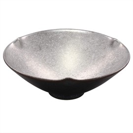 Arita Ware 467189-650 Pot, Toetsu Kiln, Flat Small Bowl, Black Yuzu, Inner Silver Color