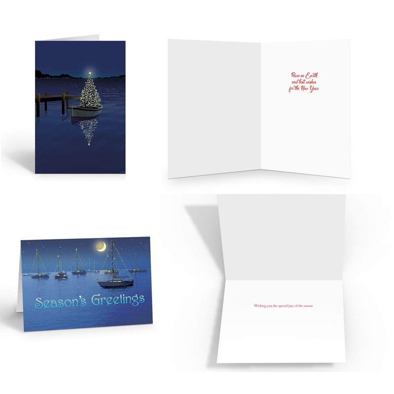 Sail Boat Christmas Card Variety Pack - 24 Cards &
