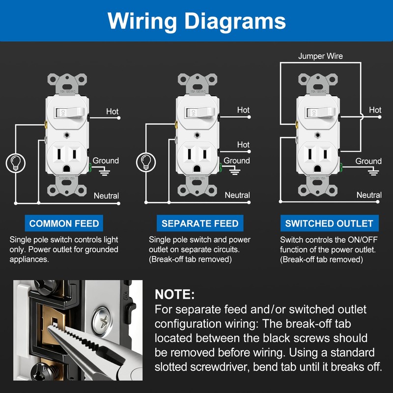 BESTTEN 2 Pack Combination Toggle Light Switch and Duplex Receptacle