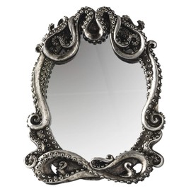 Pacific Trading Gothic Mirror Home Accent Décor, Kraken Antique Inspired Silver Tone Hand Finished Framed Steampunk Tabletop Decoration, 7.28" L x 1" W x 9.25" H