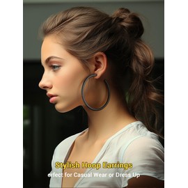 PROSTEEL Hoop Earrings for Women, 30/40/60/80 mm, Stainless Steel/Gold-Plated/Black Send Gift Box, Stainless Steel, No Gemstone