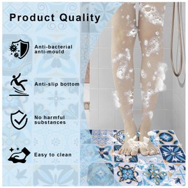 OPLERT Non-Slip Shower Mat,Soft Comfort, Quick Drying Bath Mat,PVC Loofah Shower Mats,With Drainage Holes for Bathroom,Blue,60x60cm