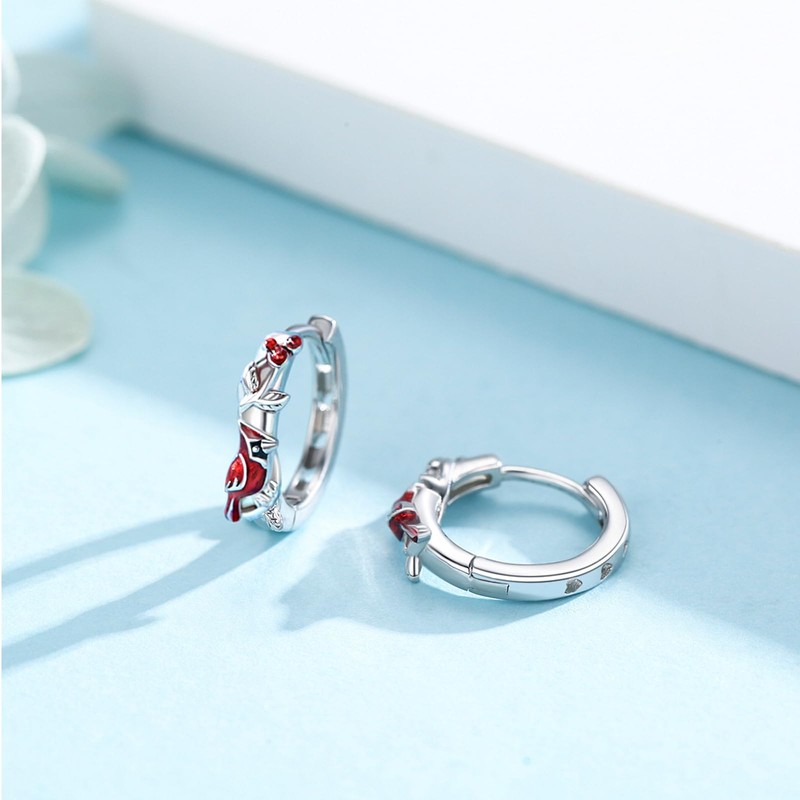 Cardinal Earrings Sterling Silver Hypoallergenic Hoop Earrings Cardinal Gifts for