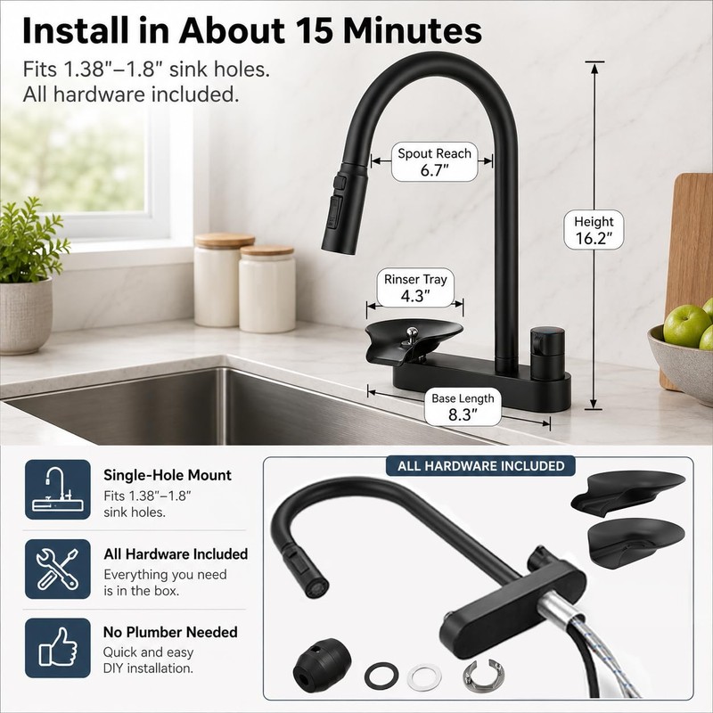 Swiwikai Kitchen Faucet with Pull Down Sprayer & Glass Rinser,