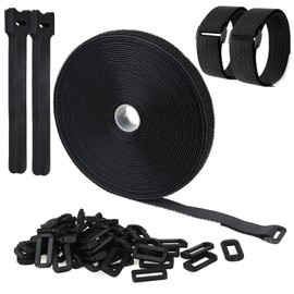 10 m Velcro Tape with 50 Buckles and 20 Velcro Cable Ties, 20 mm Wide, Free-Cut Velcro Cable Ties for Organising Your Cords, Cables, Hoses, etc