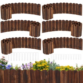 Wood Garden Edging 6 Pack 5.9" H × 47" L Flexible Wooden Garden Fence, Decorative Landscape Edging Border for Flower Beds, Lawns, Pathway, Yard
