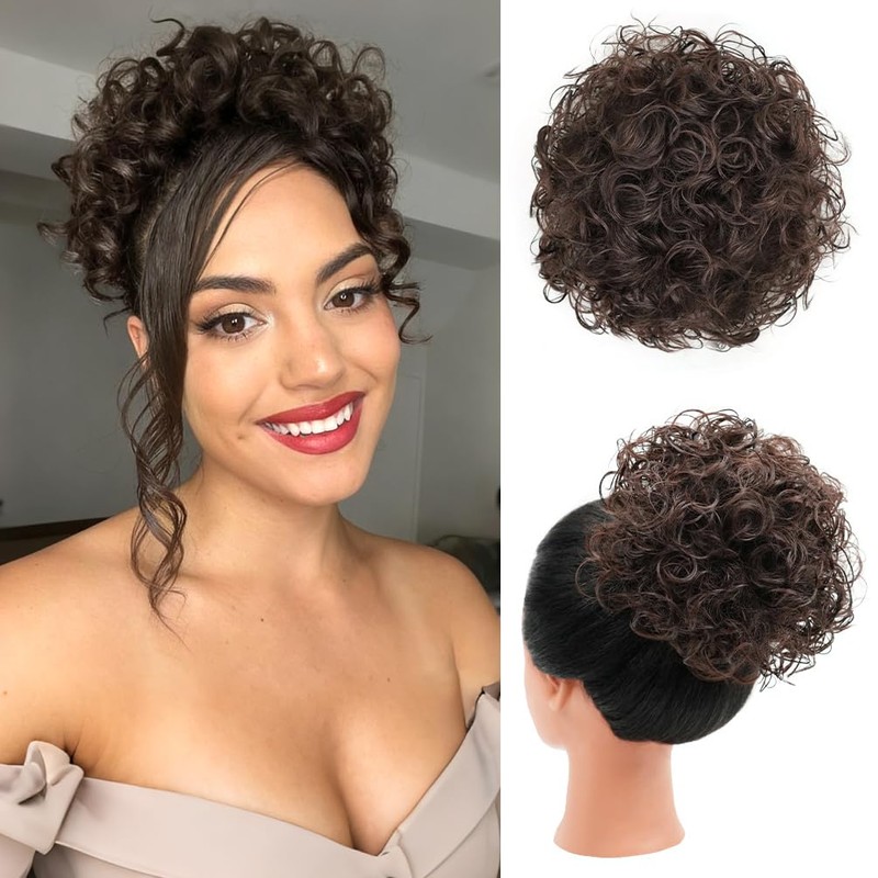 Curly Messy Bun Hair Pieces for Women Short Synthetic Loose