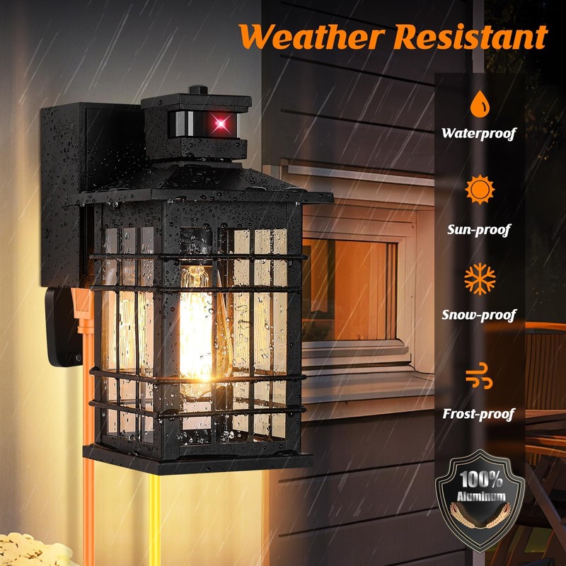 Kondras Kondras Motion Sensor Porch Light with GFCI Outlets, 11.4'