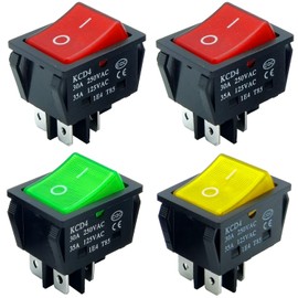 QIYANGBRO(Pack of 4PCS) Rocker Switch 30A 250VAC/35 125VAC KCD2 KCD4 DPST 4 Pin (2 Red Lighted,1 Green Lighted and 1 Yellow Lighted 120V Rocker Toffle Switch ON Off Heavy Duty