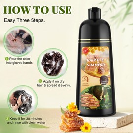 Dark Brown Hair Dye Shampoo 3 in 1 for Women & Men 100% Gray Hair Coverage - Herbal Ingredients Natural Plant Hair Color - Hair Dye in Minutes 17.6 Fl Oz