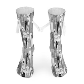 1 Pair Soft Socks White Holding Hands, Compression Knee High Stockings Long Athletic Circulation 16x3.9 in Print Seamless Cartoon Horse Heads Texture in Retro Vintage Style