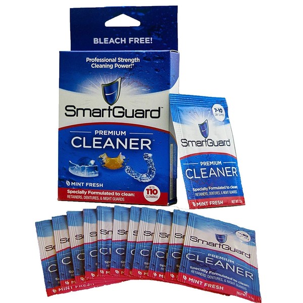 SmartGuard Premium Cleaner Crystals –(110 Cleanings)- Removes Stain, Plaque & Bad Odor from Dentures, Clear Braces, Mouth Guard, Night Guard & Retainers.