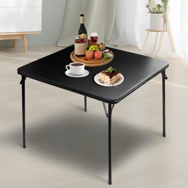 Elevon 34" Square Folding Table, Portable Card Table with Collapsible Legs and Padded Sponge Top for Indoor/Outdoor Use, Perfect for Camping, Office, Party and Dining, Black