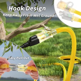 PlugSaf 14/3 Gauge Yellow Outdoor Extension Cord 200 ft Waterproof with Lighted Indicator, Cold Weatherproof -40°C, Flexible 3 Prong Extension Cord Outside,13A 1625W 14AWG SJTW, ETL Listed