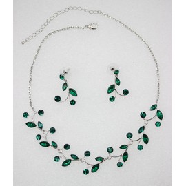 Faship Gorgeous Green Rhinestone Crystal Floral Necklace Earrings Set - Green